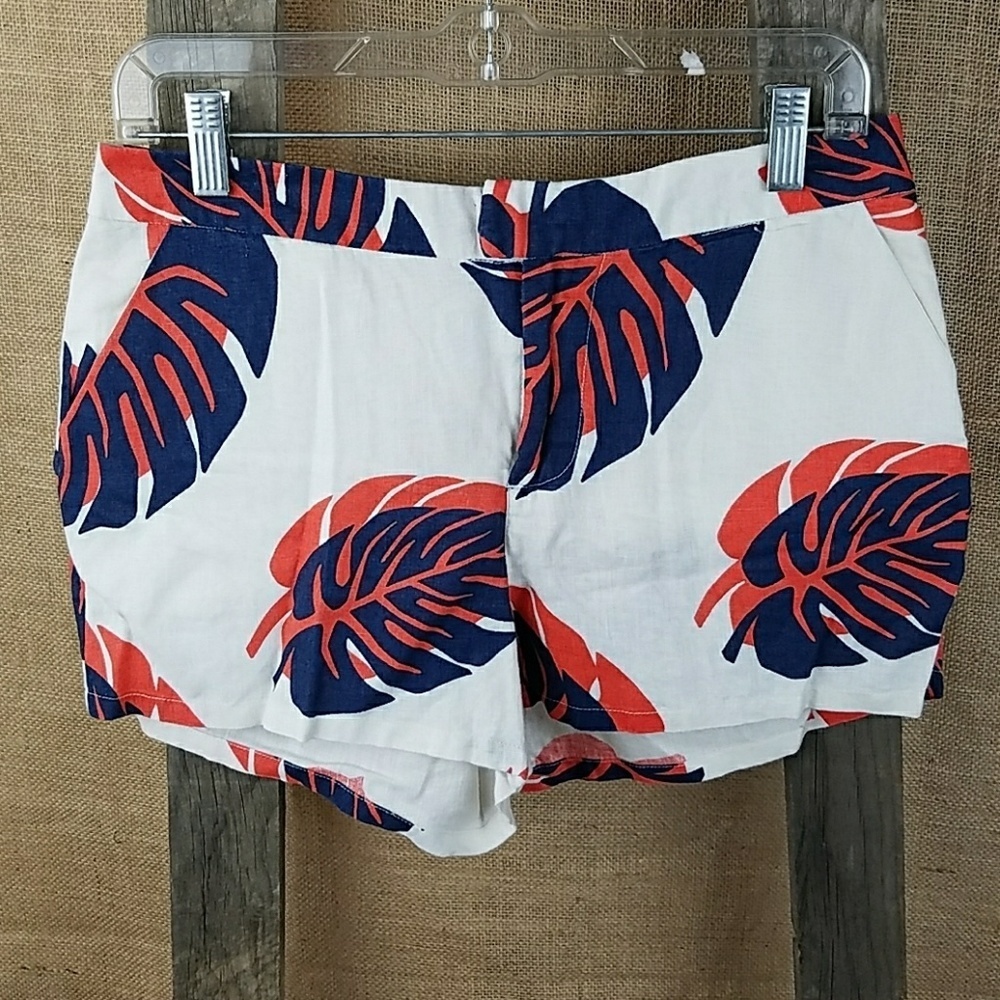 Lucky Brand women 4 foral tossed leaf print linen shorts tropical vacation boho